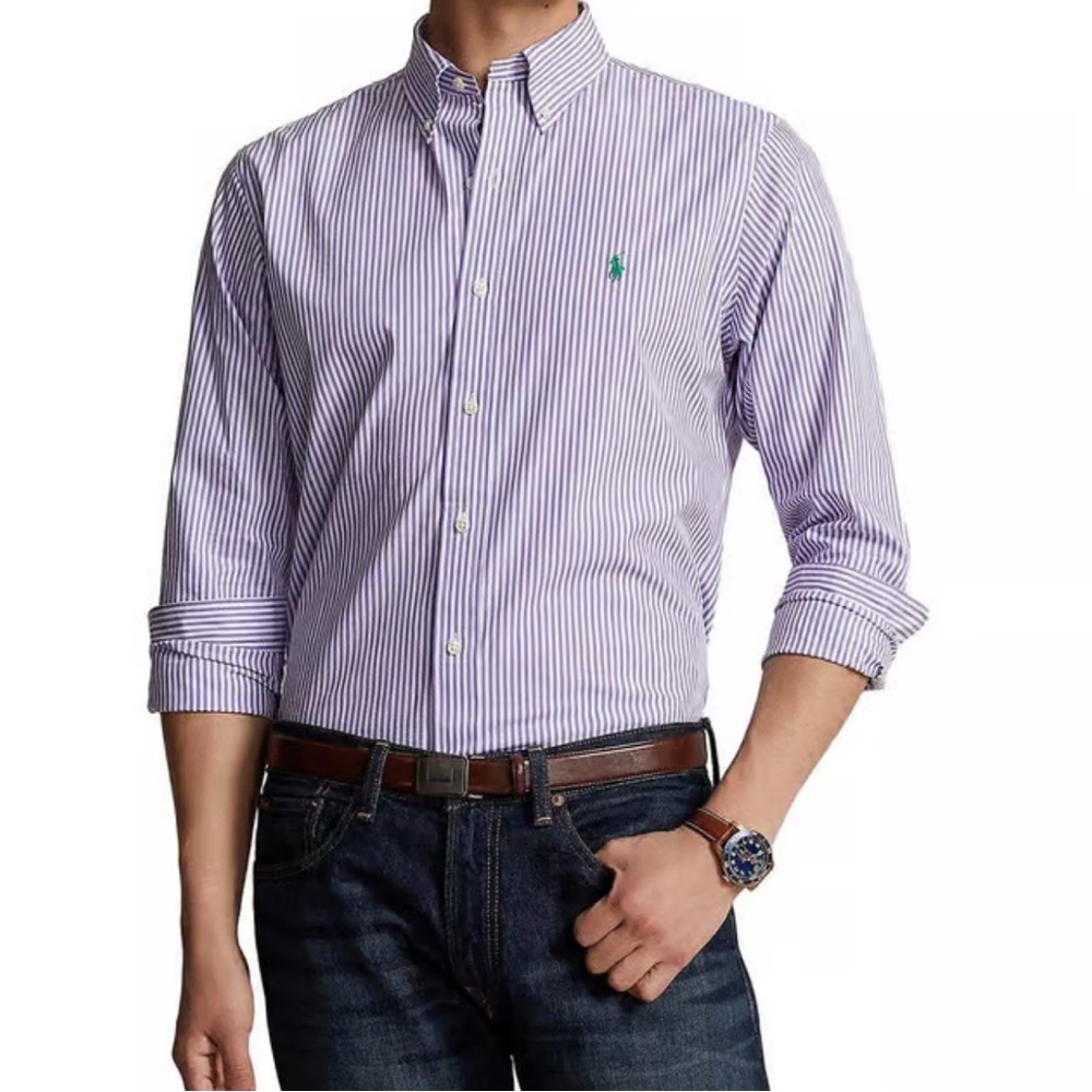 Polo by Ralph Lauren Men's Lavender and White Stripe Button-Down Shirt